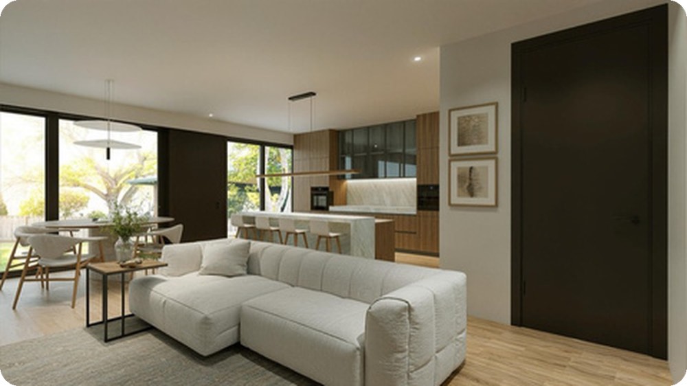 “The SAMO IX” — kitchen and living room